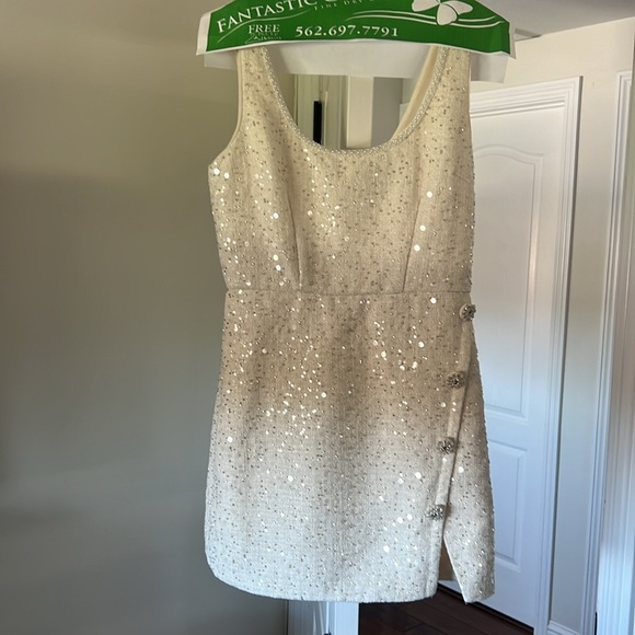 Self-Portait Ivory Sequin Boucle Mini Dress - Picture 6 of 8